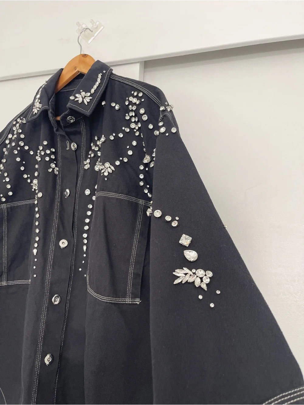NWT Free People Silver Bells Oversized Embellished Shacket Jacket Size Small